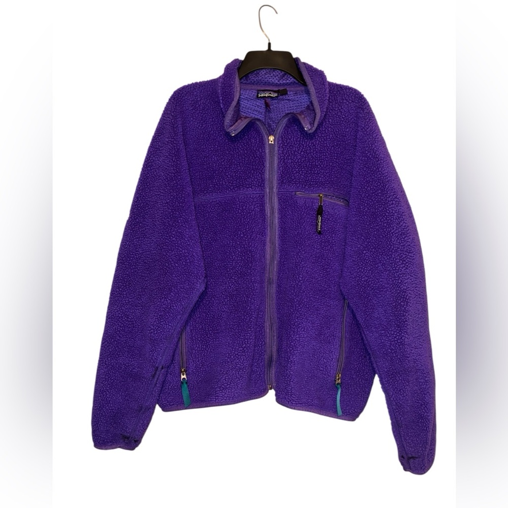 Vintage Patagonia Jacket Retro Deep Pile Fleece Purple Zip XL USA 90s